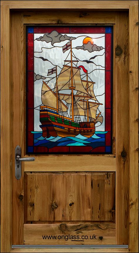 Pirate Stained Glass Patterns, Nautical Stained Glass Patterns, Stained Glass Nautical, Nautical Stained Glass Window, Underwater Stained Glass Pattern, Stained Glass Historical, Glass Boat, Diy Stained Glass Window, Glass Painting Patterns