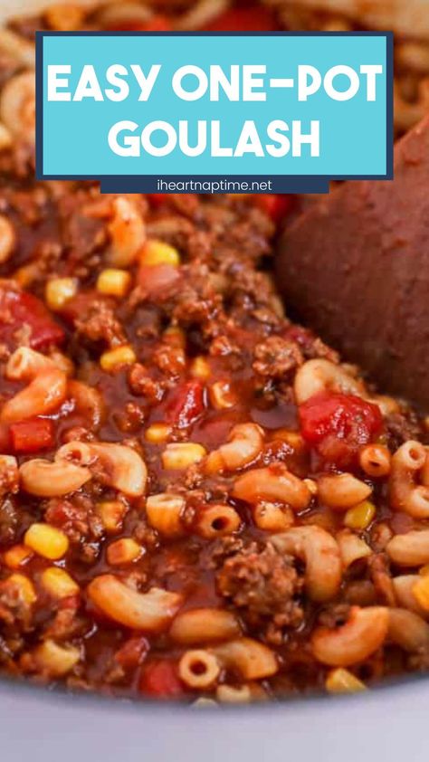 Easy Goulash Recipes Slow Cooker, Instapot Goulash Recipe, Easy One Pot Goulash, Easy Crockpot Goulash, Goulash Recipes One Pot, One Pot Goulash Recipes, Crop Pot Recipes Easy, Small Batch Goulash, Tortellini Goulash