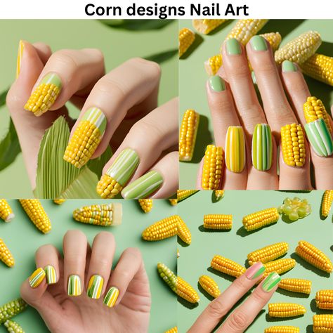 Celebrate the harvest season. Paint vertical yellow stripes on a light green base to create mini corn cobs on your nails. Corn Nail Art, Corn On Cob, Trendy Nail Art, Harvest Season, Trendy Nail, Designs Nail, The Harvest, Yellow Stripes, Nail Inspiration