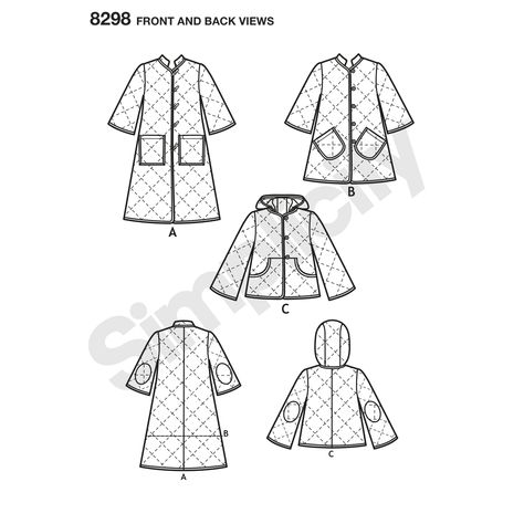 Simplicity 8298 Misses' Coat and Jacket Quilted Coat Pattern, Quilt Clothes, Quilted Jacket Pattern, Pre Quilted Fabric, Appliqué Patterns, Dottie Angel, Quilted Coats, Jacket Sewing, Fall Sewing