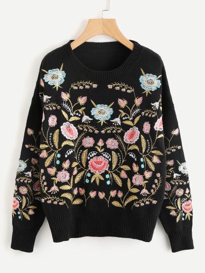 joefsf Floral Knitwear, Embroidered Sweaters, Embroidered Jumper, Girls Night Outfit, Boho Pullover, Flower Sweater, Pullover Mode, Embroidery Sweater, Loose Knit Sweaters