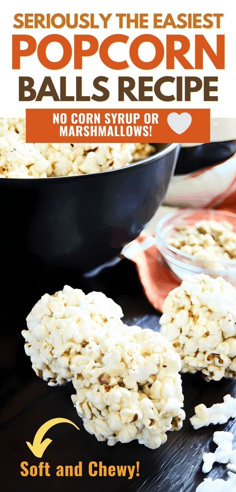 This old-fashioned popcorn ball recipe is so easy you'll want to make it every day! It's a crunchy, sweet and salty snack that everyone will love. With just a few simple ingredients, you can make these popcorn balls today without corn syrup and with no marshmallows needed! Easy Popcorn Balls, Homemade Popcorn Balls, Popcorn Ball Recipe, Popcorn Balls Recipe Easy, Jello Popcorn, Caramel Popcorn Balls, Popcorn Ball, Popcorn Balls Recipe, Popcorn Recipes Easy