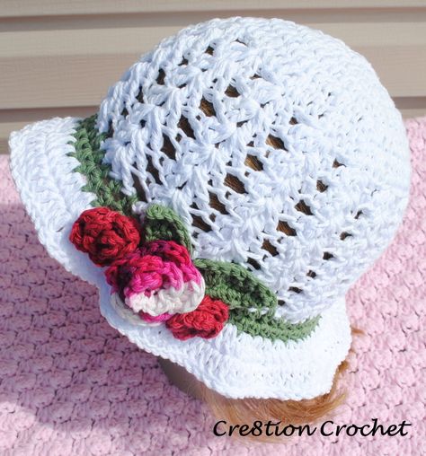 Adult Spring or Easter Hat Shell Stitch Cotton Hat with Spring Blossoms Garden Hat, Crochet Summer Hats, Crochet Sun Hat, Crochet Hat Patterns, Spring Hats, Crochet Knit Hat, Crocheted Hat, Crocheted Hats, Crochet Hats Free Pattern