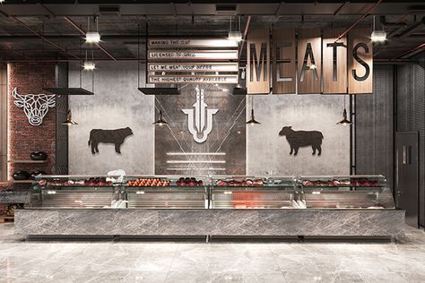 Butcher Store, Butcher Restaurant, Meat Store, Deli Shop, Shoe Store Design, Meat Restaurant, Vray Render, Front Shop, Retail Store Interior Design