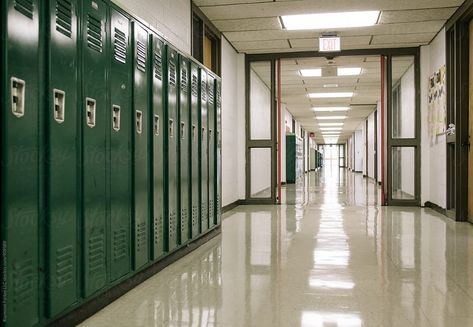 Stock Photo of School Hallway with Lockers in  American High School by Raymond Forbes LLC - School, Corridor - Stocksy United #school #Locker #school Locker High School Lockers, High School Pictures, School Hallway, School Hall, School Hallways, Desks Office, American High School, Conference Tables, School Lockers