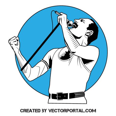 Freddie Mercury Sketch, Freddie Mercury Drawing, Singer Drawing, Mercury Tattoo, Freddie Mercury Tattoo, Singing Drawing, Birthday Card Drawing, Freddy Mercury, Free Vector Illustration