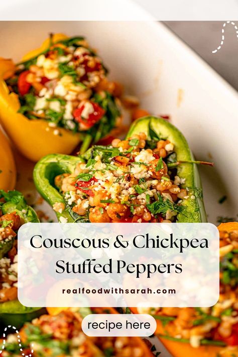 Stuffed Peppers Couscous, Vegetarian Pearl Couscous Recipes, Stuffed Bell Peppers Couscous, Stuffed Peppers With Couscous, Couscous Meal Prep, Couscous Stuffed Peppers, Pearl Couscous Recipes, Feta Stuffed Peppers, Nourish Bowls