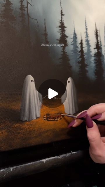 Amanda Laura Smith on Instagram: "Original and prints in my shop! 👻  Blue label gallery wrapped stretch canvas by @fredrixcanvas     #acrylicpaints #acrylicpainting #acrylicpainter #acrylicartist #acrylicart #laurasbeatingart #artist #painting #artwork #garytheghost #ghost #ghostpainting #gothicdecor #gothichomedecor #gothichome #spookyart #art #ghosts" Diy Halloween Ghosts, Halloween Art Projects, Ghost Drawing, Fall Canvas Painting, Ghost Diy, Haunted Forest, Fire Painting, Fall Canvas, Painting Activities