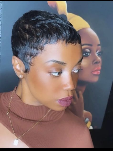 Slick Short Hairstyles Black Women, Lily Hairstyle, Very Short Pixie Haircut Black Women, Short Hair Pixie Cuts Black Women, Line Up Haircut, Short Pixie Cut Black Women, Chocolate Locs, Short Haircuts Black Hair, Pixie Curls