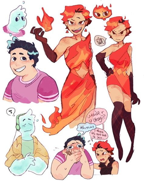 Ember Elemental, Duo Poses, Fire Dress, Walpapers Cute, Human Version, Drawing Styles, Dreamworks Movies, Pinturas Disney, Cute Art Styles