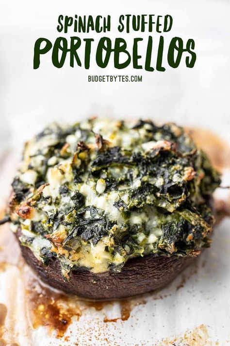 Portobello Recipes, Stuffed Portobellos, Portabella Mushrooms Recipes, Veggie Mains, Portobello Mushroom Recipes, Mushroom Recipes Healthy, Homemade Garlic Bread, Budget Bytes, Stuffed Mushroom