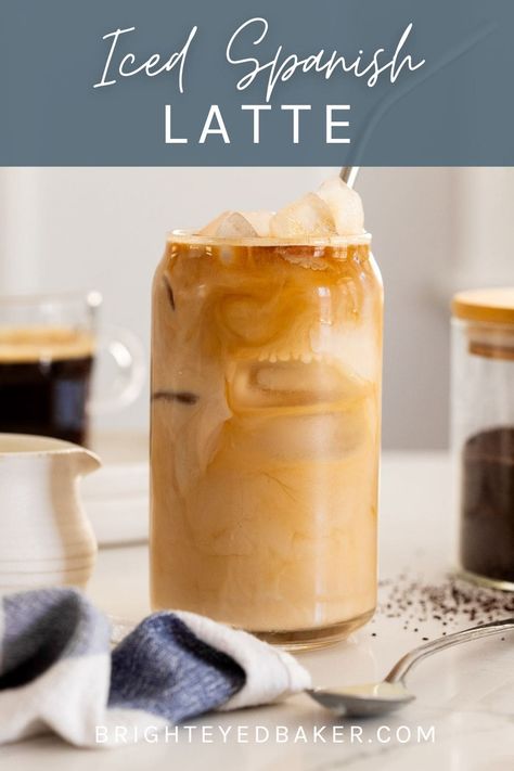 If you’ve been searching for a refreshing new way to enjoy your morning coffee, give this Iced Spanish Latte recipe a try! It’s SO EASY, only takes 3 ingredients (plus ice!) and has just the right balance of milky sweetness and rich espresso flavor. It's a slightly more mellow spin on Vietnamese iced coffee that's perfect for warm weather! Spanish Iced Latte, Summer Latte Recipes, Spanish Latte Iced, Spanish Latte Recipe, Spanish Coffee Recipe, La Lechera Recipes, Coffee Banana Bread, Vegan Sweetened Condensed Milk, Spanish Latte