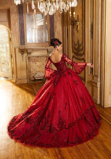 Mori Lee, Sequin Appliques, Quinceanera Dresses, Sleeve Designs, Quinceanera, Ball Gown, Bell Sleeves, Ball Gowns, Beading