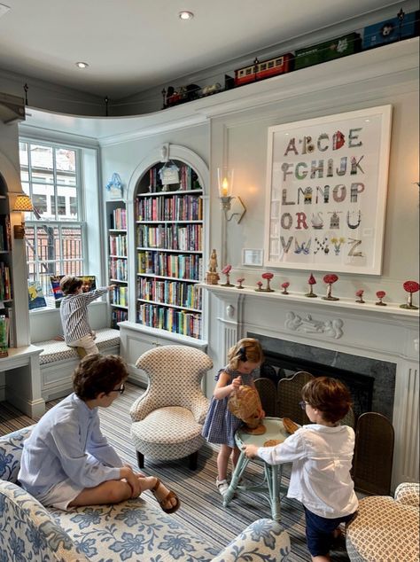 Home Library Playroom, Luxe Playroom, Cottage Playroom Ideas, Playroom Victorian House, Lily And River Playroom, Classic Playroom Ideas, Grown Up Playroom, English Country Playroom, English Playroom