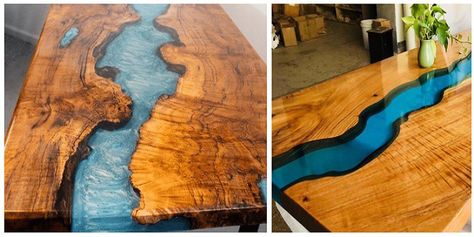 Epoxy River Table, Epoxy Tables, Natural Edges, Diy Home Projects, Epoxy Resin Diy, Popular Diy, River Table, Wooden Planks, River Rock