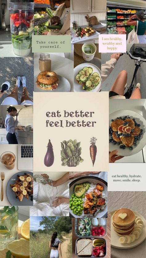 Healthy Moodboard Aesthetic, Health Collage Aesthetic, Eating Right Aesthetic, Eat Less Aesthetic, Food Is Fuel Aesthetic, Healthy Eating Moodboard, Health Board Ideas, 2024 Moodboard Health, Eat Healthy Aesthetic Vision Board