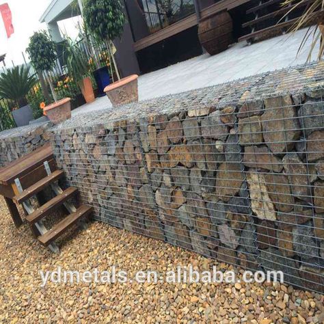 Gabion Design, Gabion Walls, Gabion Retaining Wall, Backyard Retaining Walls, Desert Backyard, Crib Wall, Retaining Wall Design, Gabion Baskets, How To Build Steps