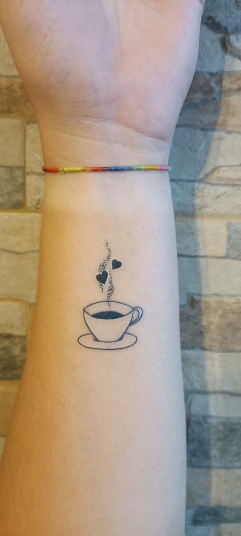 Coffee And Wine Tattoo, Small Coffee Tattoo, Coffee Tattoo Design, Cup Of Coffee Tattoo, Tea Tattoo Ideas, Cup Of Tea Tattoo, Tea Tattoos, Tea Cup Tattoo, Tattoo Amigas