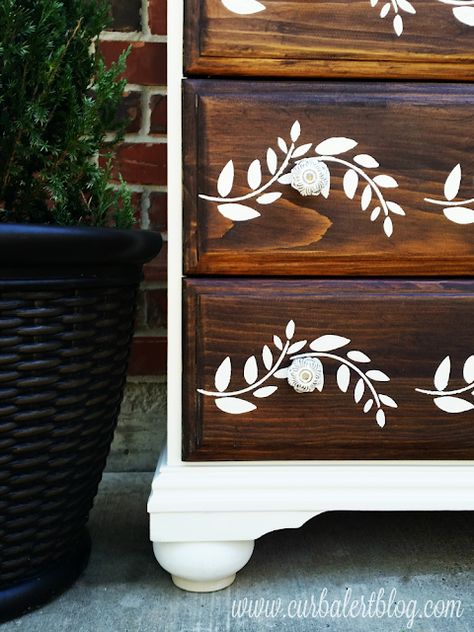 Sewing Cabinet Makeover, Stenciled Dresser, Stencil Dresser, End Table Makeover, Sewing Cabinet, Stencil Furniture, Cabinet Makeover, Table Makeover, Dresser Makeover