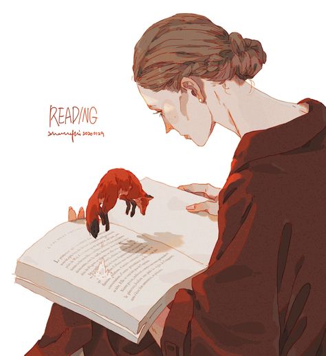 ArtStation - Reading, Xi Zhang Xi Zhang, Arte Inspo, Reading A Book, Fox Art, Painting Illustration, Art Reference Photos, Art Sketchbook, Pretty Art, Animation Art