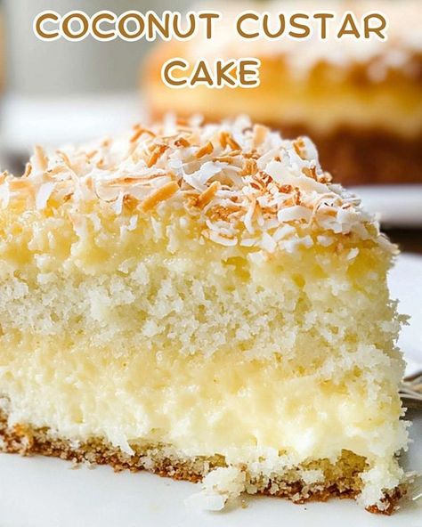 Recipes Gourmand | Coconut Custard Cake 🥥 | Facebook Coconut Mousse Cake, Smith Island Cake Recipe, Coconut Custard Cake Recipe, Coconut Custard Cake, Smith Island Cake, Coconut Mousse, Coconut Cake Recipe, Coconut Custard, Custard Cake