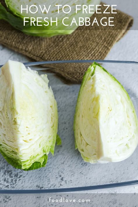 How to freeze cabbage fresh, blanched or cooked. #frozencabbage #freezingredcabbage #freezingrawcabbage | FoodLove.com Cabbage Steaks Grilled, Freezing Cabbage, How To Cut Cabbage, Cabbage Steaks Recipe, Raw Sauerkraut, Roasted Cabbage Steaks, Sweet And Sour Cabbage, Raw Cabbage, Baked Cabbage