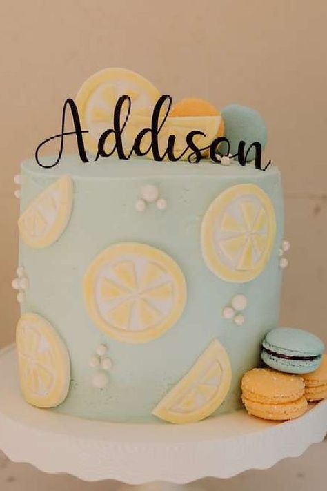 Lemon Birthday Cakes, Twotti Fruity, Lemon Themed Party, Pool Party Cakes, Pool Cake, Lemon Treats, Smash Cake Girl, Lemonade Party, 1st Birthday Themes