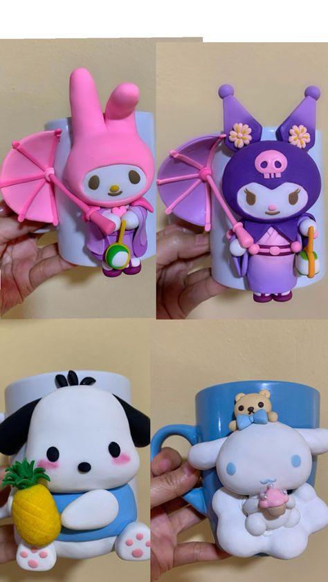 Polymer Clay Sanrio Characters My Melody, Cinnamoroll, Kuromi and Pochacco Kuromi Clay, Kuromi And Pochacco, Sanrio Characters My Melody, My Melody Cinnamoroll, Cinnamoroll Kuromi, Melody Cinnamoroll, Pasta Flexible, Sanrio Characters, My Melody