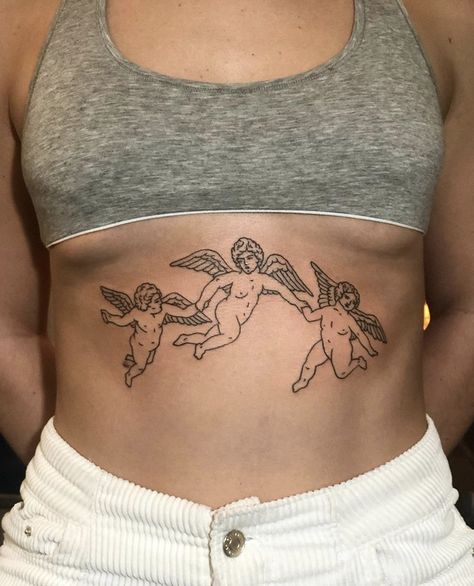 Angel Chest Tattoo Female, Angel Sternum Tattoo, Cherubim Angels Tattoo, Chest Tattoo Designs Female, Simple Tatto, Tattoo Friends, Cherub Tattoo, Bestie Tattoo, Torso Tattoos