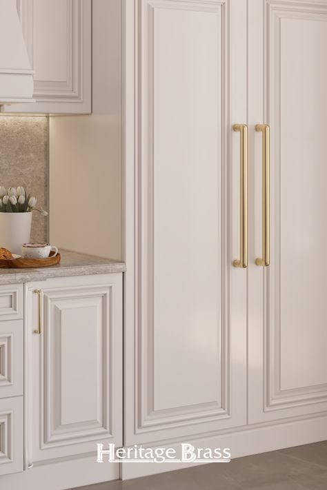 Solid brass cabinet pull handles in our Satin Nickel finish pair beautifully with the white shaker kitchen cabinets. Details that matter. Cabinet Hardware Bronze, Luxury White Kitchen, Brass Cabinet Pull, White Shaker Kitchen Cabinets, Bronze Cabinet Pulls, White Shaker Kitchen, Shaker Kitchen Cabinets, Brass Cabinet Pulls, Bronze Cabinet