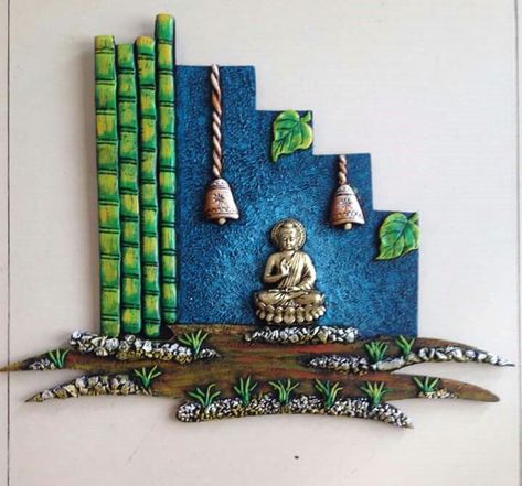 #contemporarypainting #artlover  #nature #colors #artcollector Shilpkar Art Craft Ideas, Clay Mural Art Ideas, Clay Mural Art On Canvas, Clay Mural Art, Mural Art Design, Buddha Art Drawing, Name Plate Design, Buddha Art Painting, Canvas For Beginners