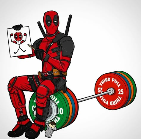 Deadpool weightlifting  - Source Instagram   Art Illustration By #nothinghappenedtoday #Deadpool #LiftingWeights #WeightLifting #DoYouEvenLift Gym Wallpaper, Gym Art, Gym Tees, Shirt Logo Design, Captain Morgan, Fitness Art, Anti Hero, Gym Memes, Workout Plan Gym