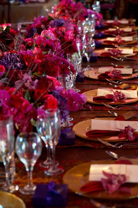 Blue Purple Red Wedding, Sunset Wedding Decor, Purple And Red Wedding Theme, Magenta Wedding Colors, Vday Dinner, 2026 Wedding, Magenta Wedding, Green Peace, Autumn Wedding Reception