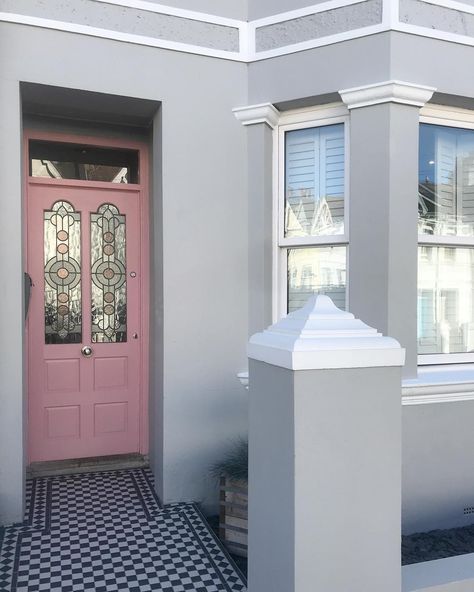 Jasmin’s Home Reno on Instagram: “Our front door is now pink! What do you think of the colour?? . . . . . . . . . . . . . #pinkdoor #frontdoor #frontdoordecor #pink…” Victorian Front Door, Pink Front Door, Victorian Terrace House, Pink Door, Grey Houses, House Front Door, Beach Shack, Victorian Terrace, Casa Exterior