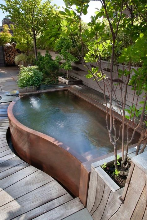 Copper Swim Spa Kolam Koi, Rumah Minecraft Sederhana, Outdoor Hot Tub, Hot Tub Backyard, Hot Tub Garden, Small Pools, Have Inspiration, Small Pool, Swimming Pool Designs