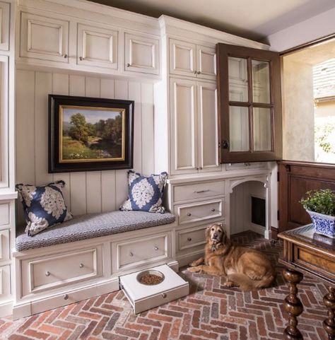 English Tudor Cottage, Cottage Traditional, Traditional Entry, Tudor Cottage, Pet Spaces, Mudroom Design, English Tudor, Dutch Door, Brick Flooring