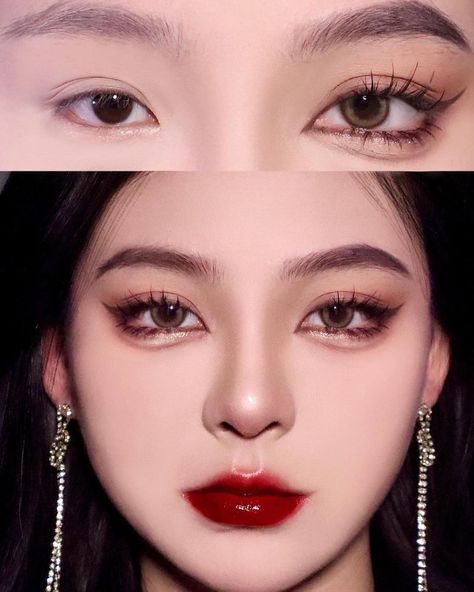 𝙎𝙝𝙖𝙧𝙚 𝙈𝙖𝙠𝙚𝙪𝙥 𝙏𝙞𝙠𝙩𝙤𝙠 𝙏𝙞𝙥𝙨 💋 on Instagram: “Tips MAKEUP 38: Tone Đỏ Burgundy (Đỏ Rượu) 🌟 _______________________________________ 🍦 Váy xinh cho các cậu chụp hình checkin: @blanc.dress…” Burgundy Douyin Makeup, Dark Red Makeup Looks For Prom, Deep Winter Makeup Korean, Deep Red Lipstick Makeup, Deep Winter Makeup Looks, Eyelash Extensions Pink, Blush Pink Makeup, Tomboy Makeup, Deep Winter Makeup