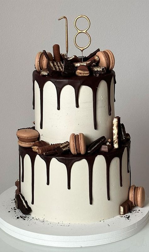 chocolate drip cake, chocolate drip birthday cake, 18th birthday cake Chocolate Drip Cake Recipes, Birthday Cake 2 Floors, Cake Design For 18th Birthday, 18th Birthday Cake For Guys Men, Classy Chocolate Cake, Cake Designs 18th Birthday, Birthday Cake 18th Birthday, Cake Chocolate Drip, Cake For 18th Birthday