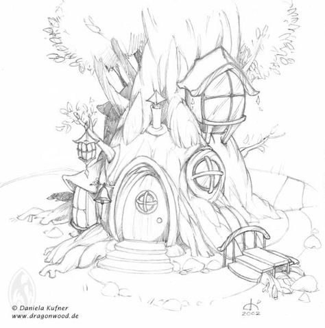 Houses In Trees, Fairy House Drawing, Tree House Drawing, Fairy Tree Houses, House Tree, Tree House Kids, Kid Coloring Page, Fairy Tree, Butterfly Drawing