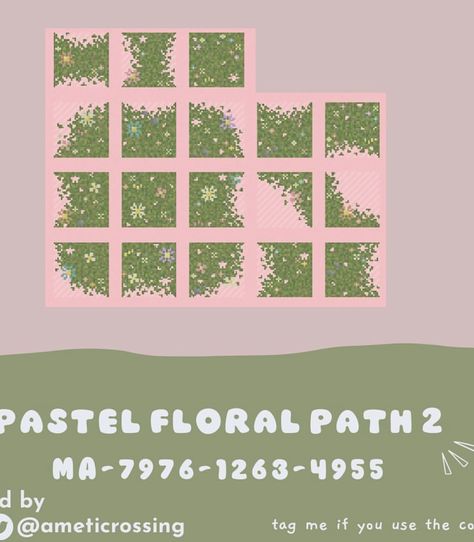 Pink Pathway Animal Crossing, Acnh Pink Dirt Path, Acnh Grass Design, Animal Crossing Grass Pattern, Acnh Wildflower Path, Acnh Paths Designs Flower, Acnh Flower Dirt Path, Acnh Grass Path Codes, Acnh Grass Paths Designs