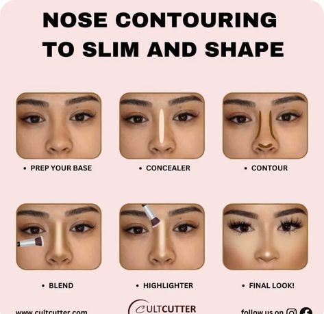 Make Up Ideas Natural Step By Step, Make Up Instructions, How To Do Prom Makeup Step By Step, Make Up Nose Contour, How To Bronze Your Nose, Contour Makeup For Beginners Nose, Contouring For Beginners Nose, Graduation Makeup Tutorial Step By Step, How To Make Your Face Skinnier