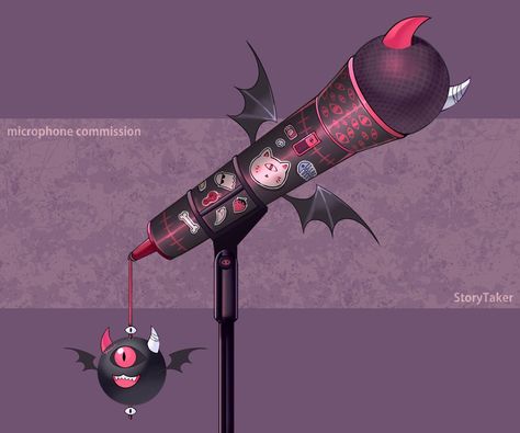 Kawaii Microphone, Custom Microphone Design, Vtuber Microphone, Cute Microphone, Stage Technology, Microphone Drawing, Kpop Shifting, Game Card Design, Rock Queen