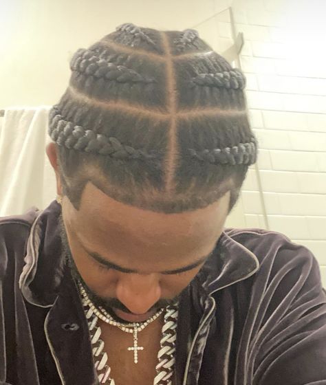 Big Sean Braids Men, Big Sean Cornrows, Side Cornrows Men, Big Sean Braids, 4 Braids For Men, Braids Man, Afro Hair Fade, Long Hair Inspiration, Dreads Short Hair