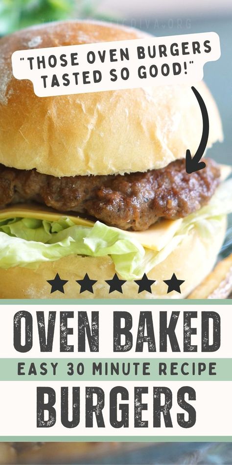 easy 30 minute juicy oven baked hamburger recipe with onions Cook Hamburgers In Oven, Burgers With Onions, Hamburgers In The Oven, Oven Baked Burgers, Burgers In The Oven, Homemade Beef Burgers, Oven Burgers, Homemade Hamburger Patties, Baked Hamburgers