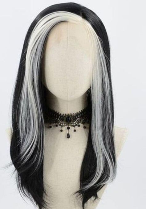 Gothic Wigs, Black And White Wig, Black And White Hair, Black White Hair, Korean Hair Color, Hair Inspiration Long, Goth Hair, Dyed Hair Inspiration, Cosplay Hair