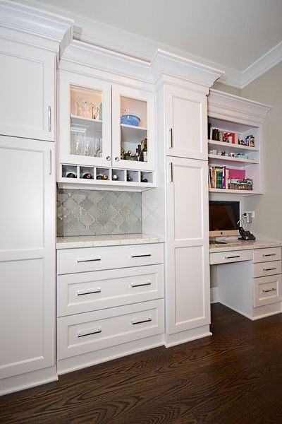 Butlers Pantry and Desk area Pantry Wall With Desk, Butler Pantry With Desk Area, Built In Pantry Cabinet Wall With Desk, Pantry And Desk Combo, Pantry Desk Combo, Desk In Kitchen Ideas, Built In Pantry Cabinet Wall, Amish Kitchen Cabinets, Build Ins