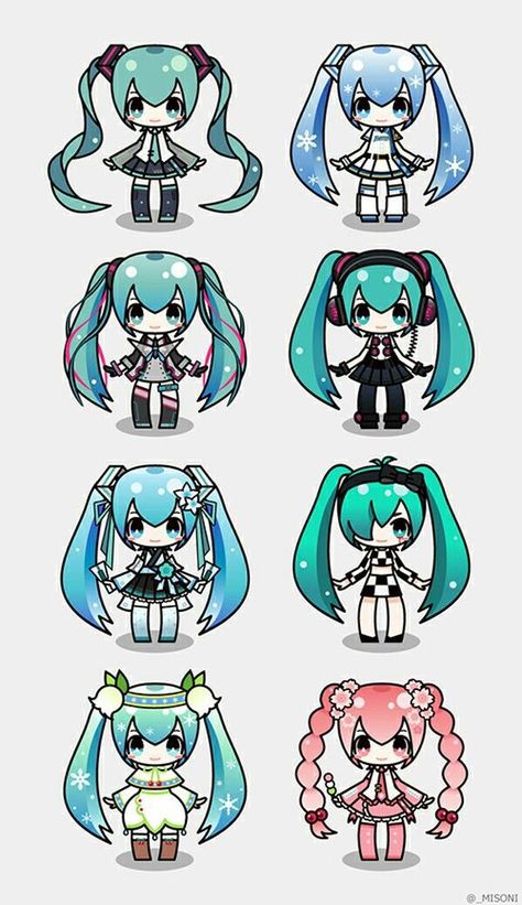 Miku Versions, Cute Miku, Miku Hatsune Chibi, Miku Chan, Miku Hatsune Vocaloid, Vocaloid Characters, Miku Hatsune, Cute Cartoon Drawings, Hanako Kun