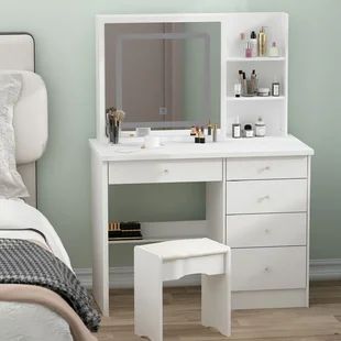 Wayfair | Makeup Tables and Vanities Simple Dresser Design, Dresser Design With Mirror, Dresser Vanity Bedroom, Dressing Table Mirror Design, Simple Dresser, Bathroom Wardrobe, Vanity Makeup Table, Vanity Dressing Table, Dresser Design