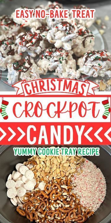 Create a delightful Christmas sweet treat with these no-bake crockpot peppermint candies, perfect for holiday celebrations! Simply mix pretzels, peanuts, and chocolate in the slow cooker, add a dash of festive peppermint, and let it melt into a homemade, kid-friendly favorite. Finish with colorful sprinkles for a family-friendly treat that's sure to be a hit at parties. Christmas Crockpot Recipes, Crockpot Candy Recipes, Homemade Holiday Treats, Slow Cooker Christmas, Peppermint Pretzel, Crockpot Christmas, Holiday Candy Recipes, Christmas Candy Homemade, Crockpot Candy