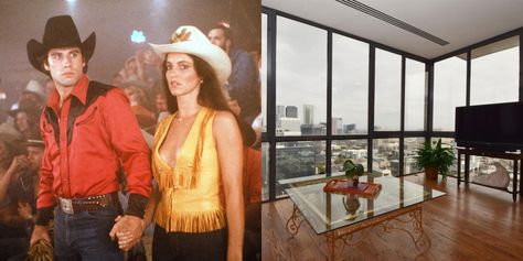 A recently-listed downtown Houston penthouse was home to John Travolta's love interest Pam in the 1980s film "Urban Cowboy." Urban Cowboy Costume Ideas, Pam Urban Cowboy, Urban Cowboy Movie Outfits, Houston Penthouse, Urban Cowboy Movie, Urban Cowboy Style, Pasadena Texas, 1980s Films, Houston Rodeo